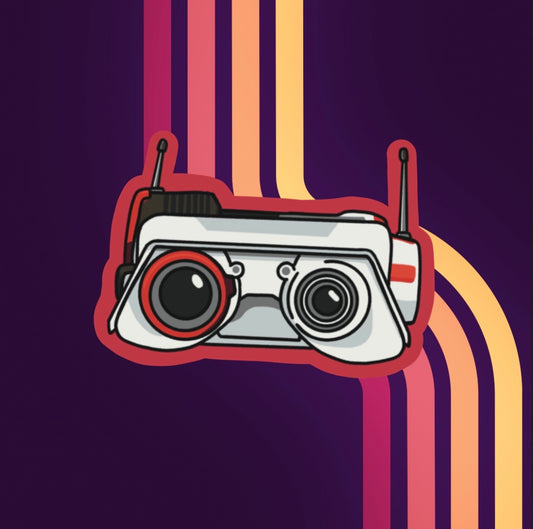 Vinyl sticker of star wars droid bd1 with red edges.