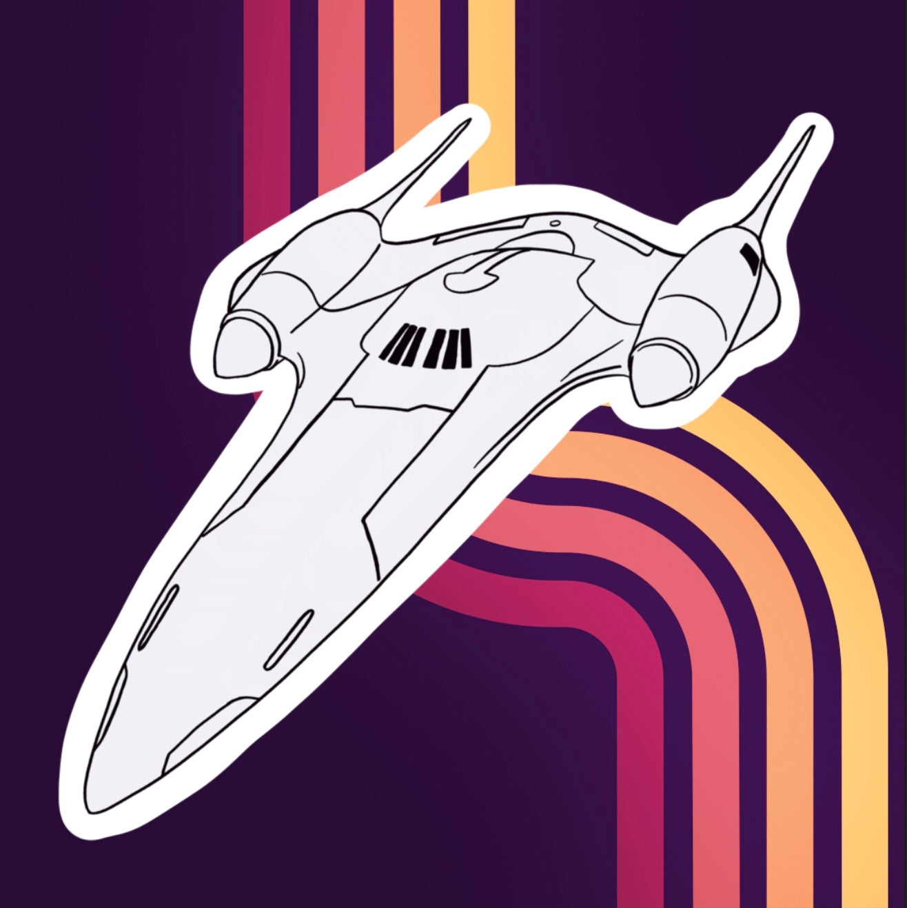 Chrome Queen Amidala Starship Die Cut Sticker solid silver ship with blue edges