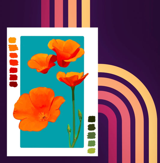 Digital Sketchbook 5x7 Print California Poppies Illustration State Flower Art - Fiat Lux Illustration