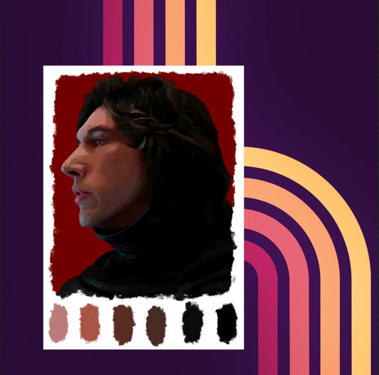 Art print of a Digital Sketchbook page with color palette swatches - Kylo Ren portrait