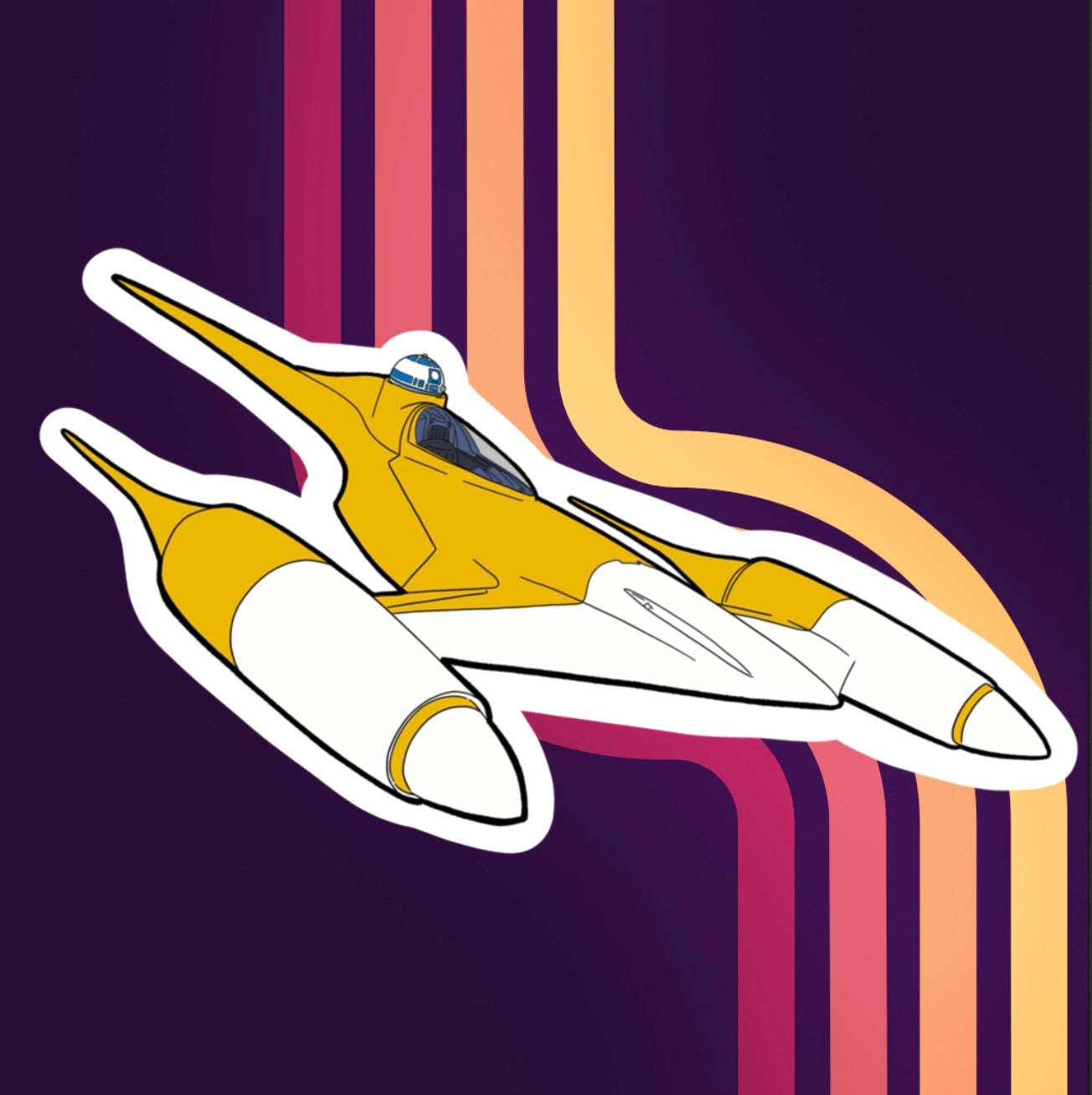 Chrome Naboo Starfighter Die Cut Sticker silver and yellow ship with blue edges