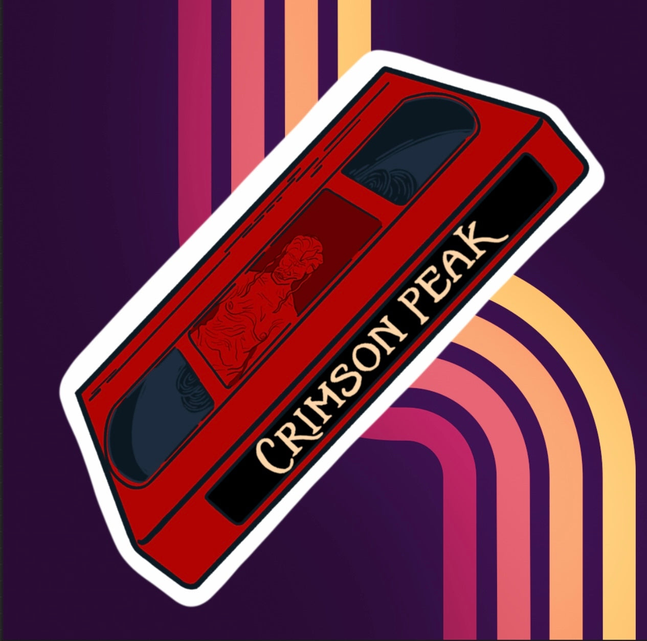 VHS tape in red crimson peak acrylic pin single post
