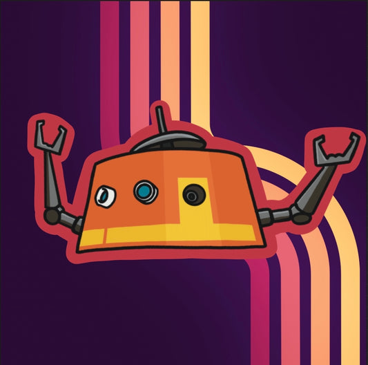 Vinyl sticker of star wars droid chopper with red edges.