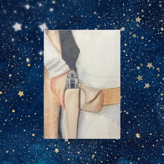 Trading card sized original mixed media art based on close ups of Padme Amidala's outfits