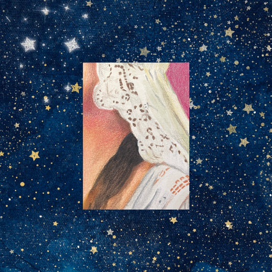 Trading card sized original mixed media art based on close ups of Padme Amidala's outfits