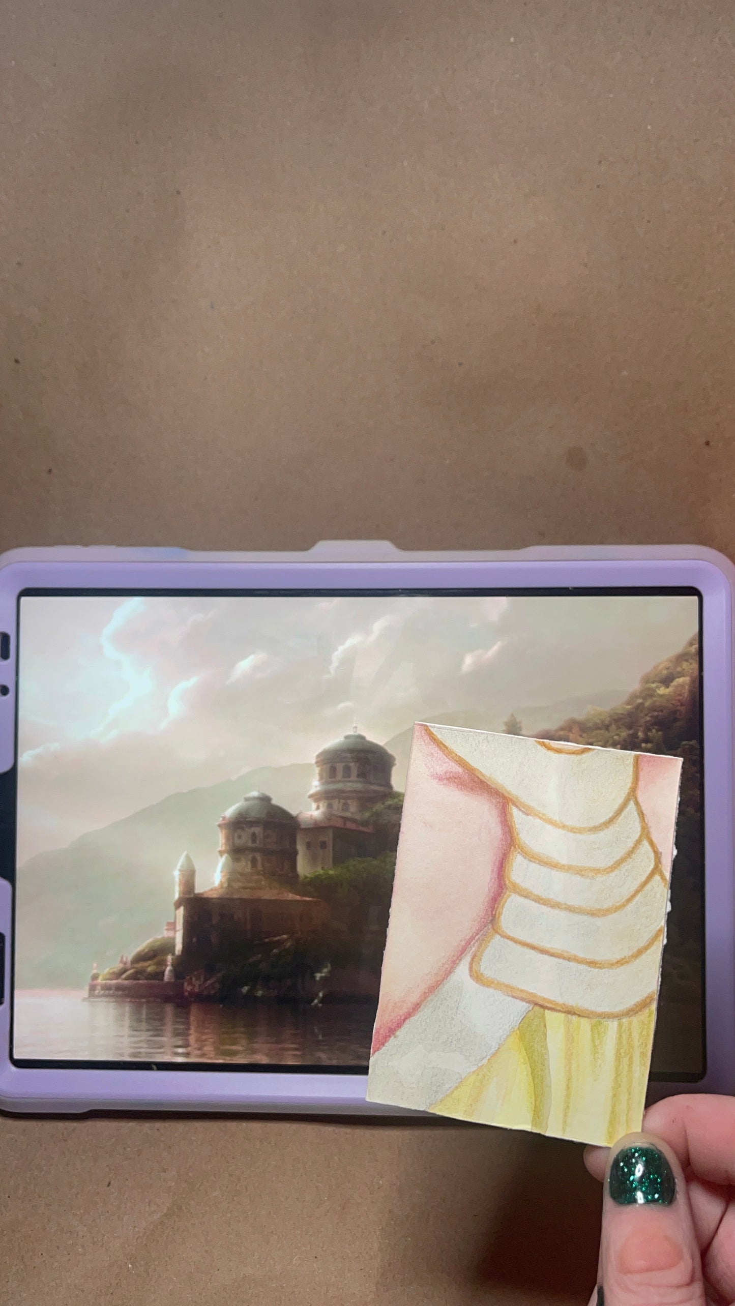 Trading card sized original mixed media art based on close ups of Padme Amidala's outfits