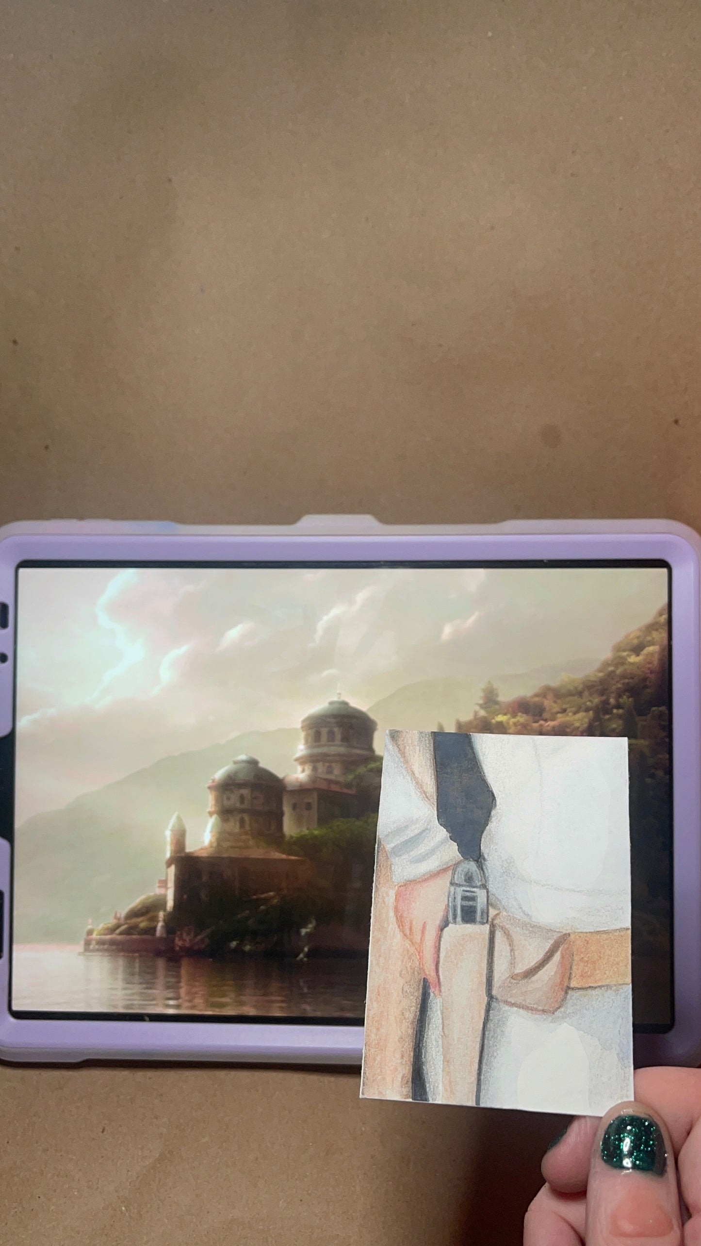 Trading card sized original mixed media art based on close ups of Padme Amidala's outfits