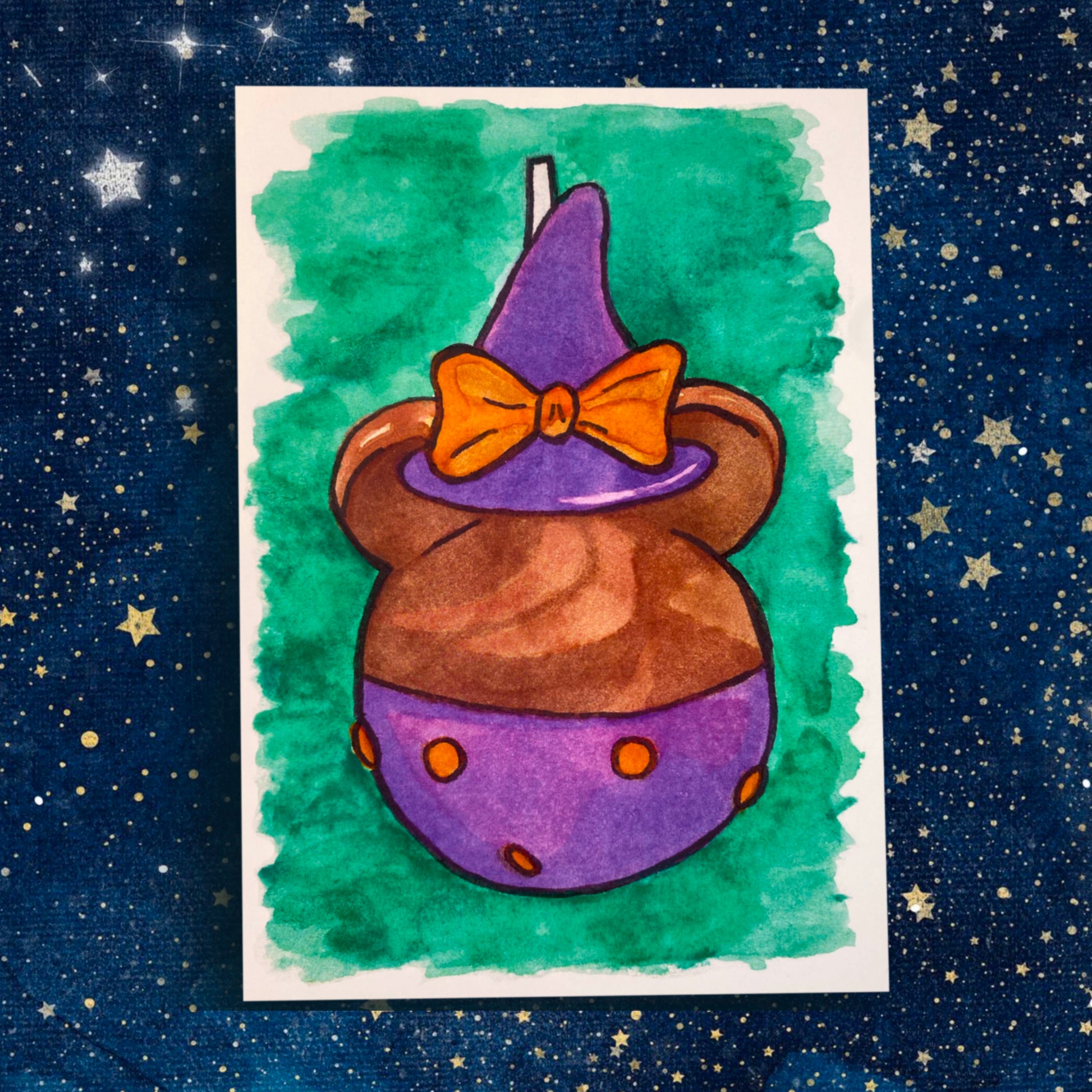 Witchy Mouse Halloween Costume Dessert Food Illustration - The Happiest Caramel Apples on Earth - Fiat Lux Illustration