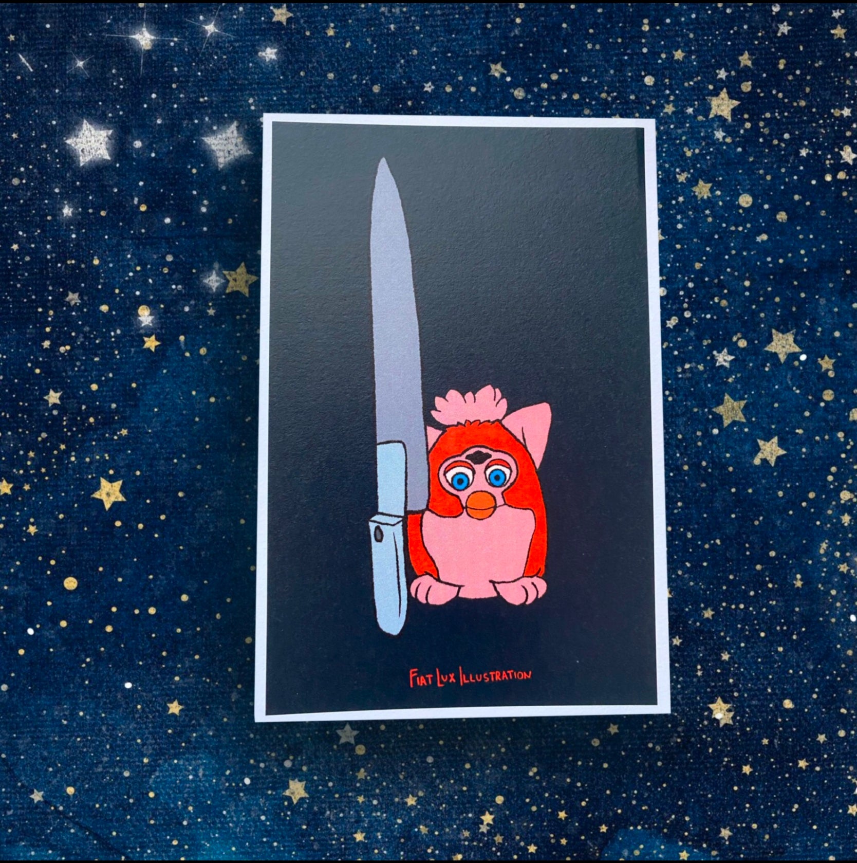 Cursed Furbies - Furby Knife Baby Furby Meme 4x6 Art Print - Fiat Lux Illustration