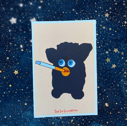 Cursed Furbies - Rough Day Cigarette Furby Art Humor 4x6 Art Print - Fiat Lux Illustration