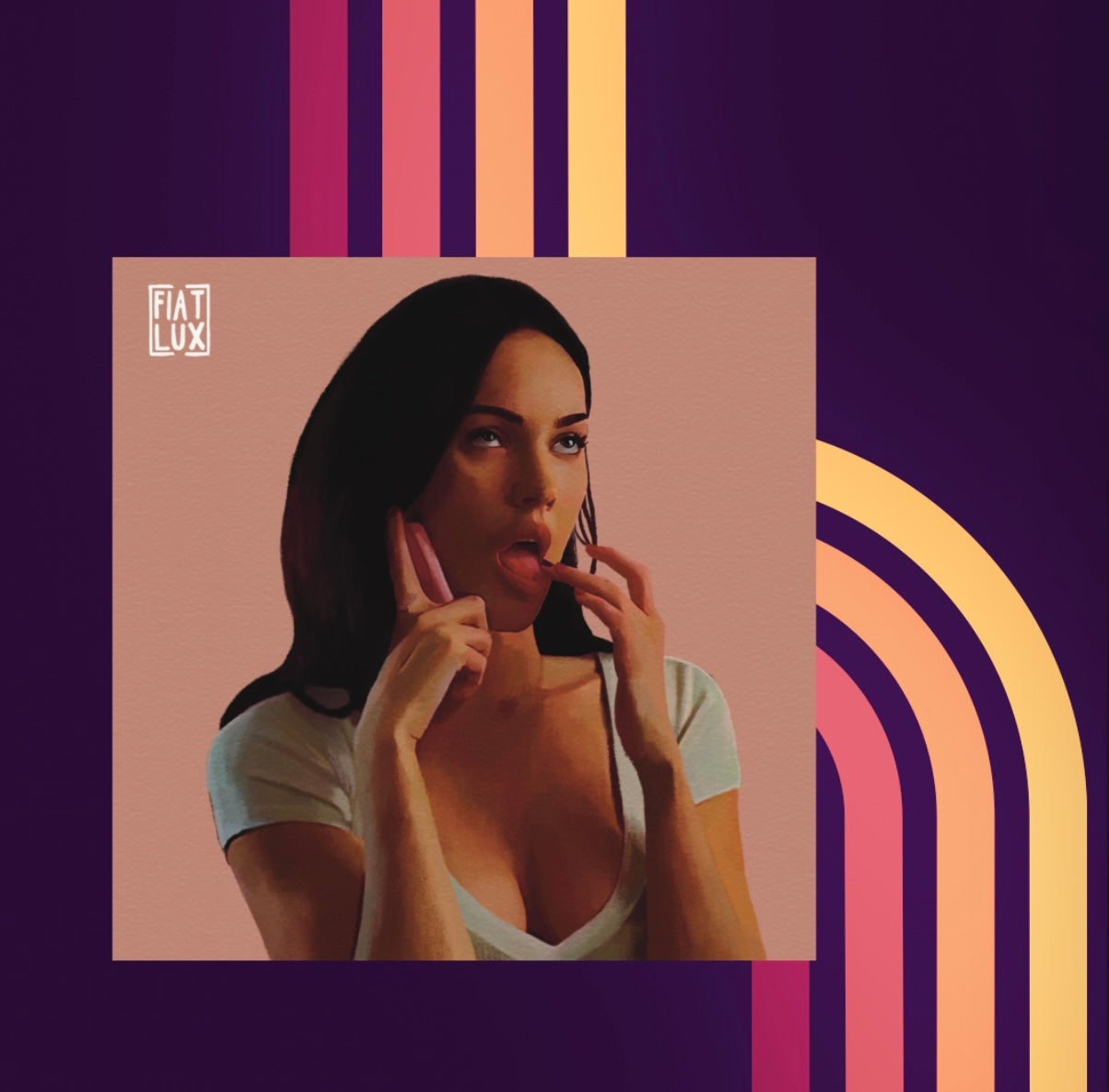 Art print of Jennifer Check from Jennifer's Body on a solid soft pink background.