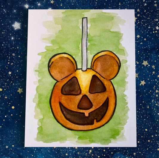 Halloween Jack O Lantern Mouse Dessert Food Illustration - The Happiest Caramel Apples on Earth - Fiat Lux Illustration
