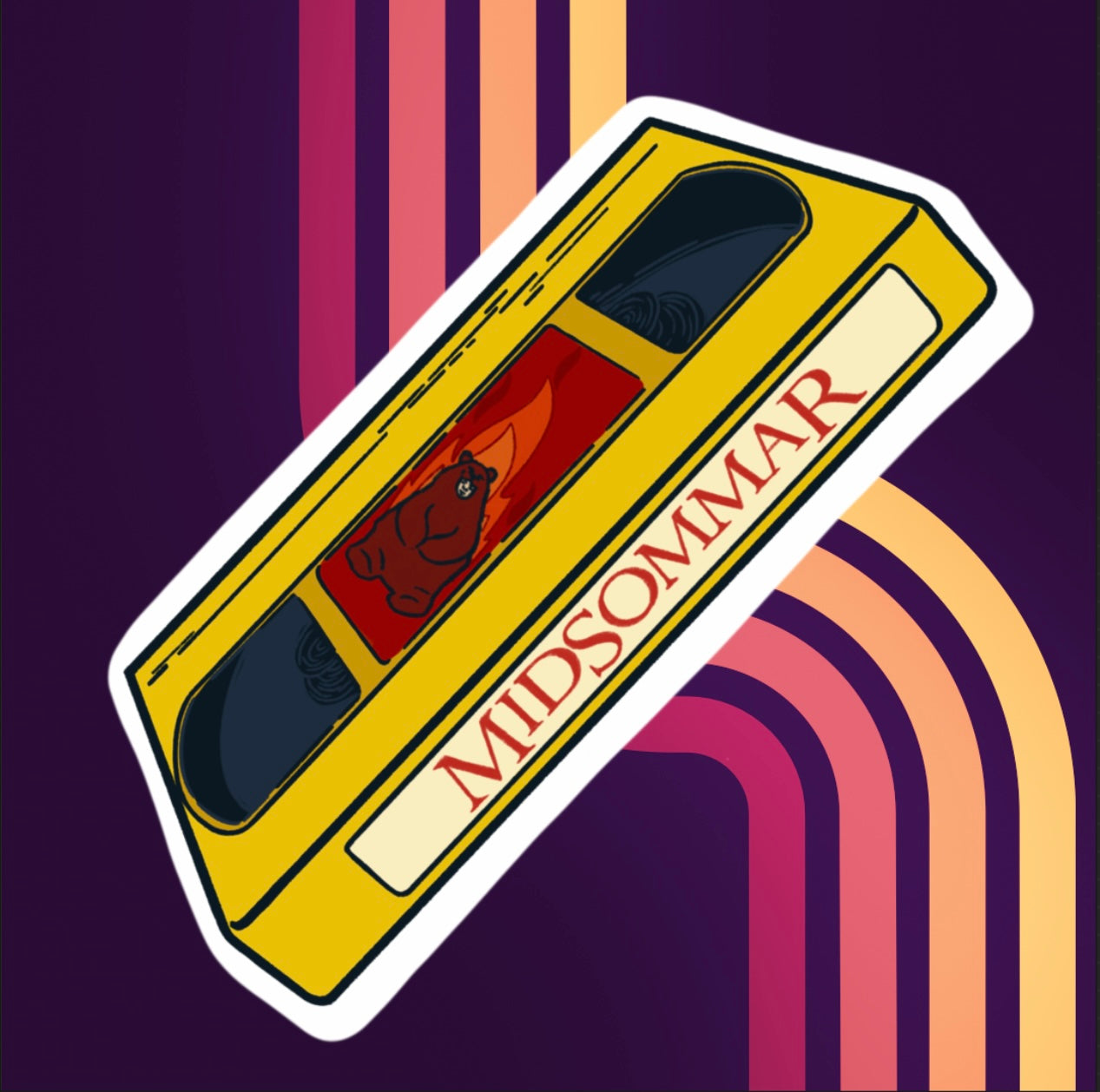 sticker of a yellow VHS tape of midsommar in holographic vinyl