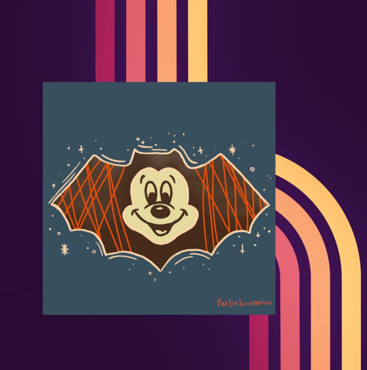 Halloween Mickey Mouse Bat Cookie Dessert Food Illustration Mini Print 4x4 - Fiat Lux Illustration