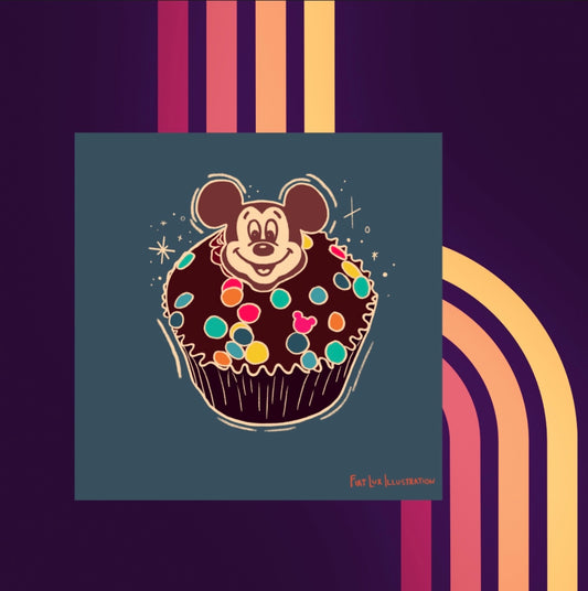 Mickey Birthday Cupcake Dessert Food Illustration Mini Print 4x4 - Fiat Lux Illustration