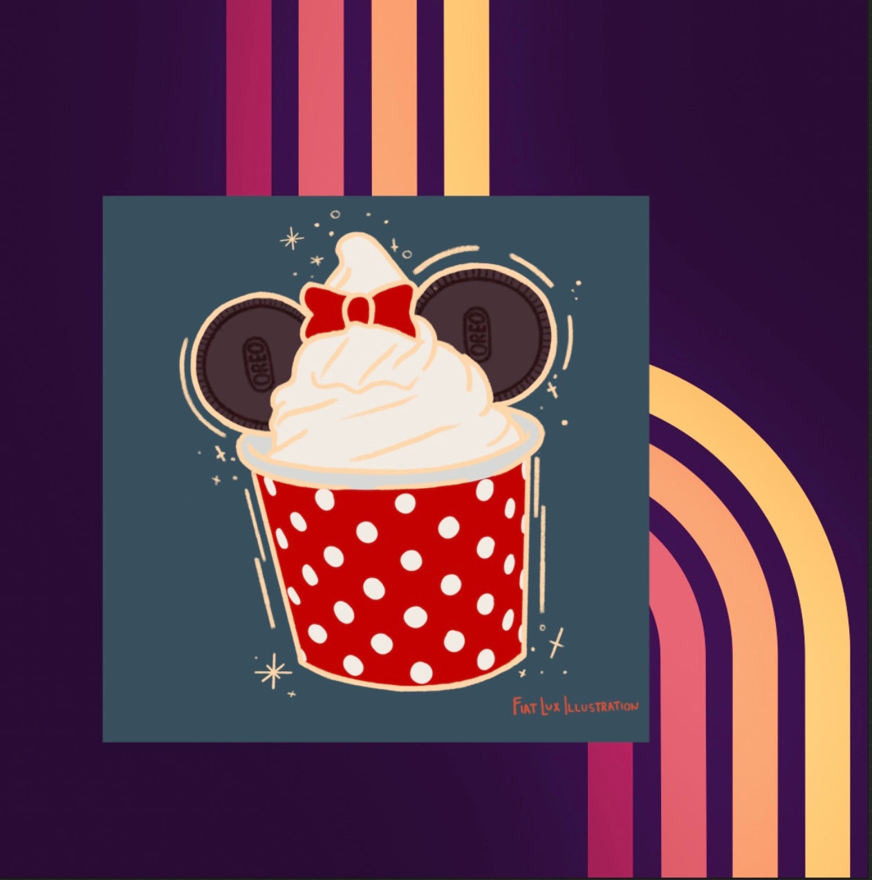 Mouse Theme Park Inspired Cupcake Dessert Food Illustration Mini Print 4x4 - Fiat Lux Illustration