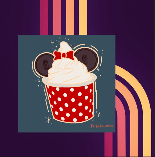 Mouse Theme Park Inspired Cupcake Dessert Food Illustration Mini Print 4x4 - Fiat Lux Illustration