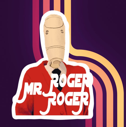 Mr Roger ’s Neighborhood parody B1 Battle Droid in red cardigan and black tie Vinyl Sticker
