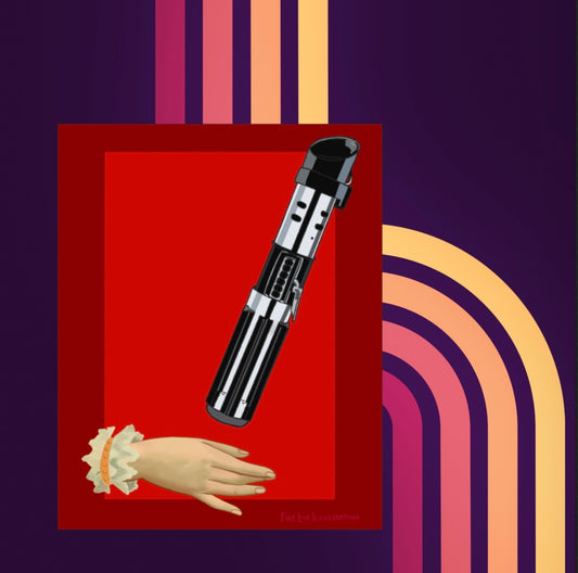 Art print based on Victorian calling card hands Vader’s Lightsaber dual toned red background