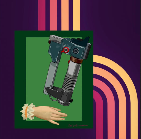 Art print based on Victorian calling card hands Ezra Bridger’s Lightsaber dual toned green background