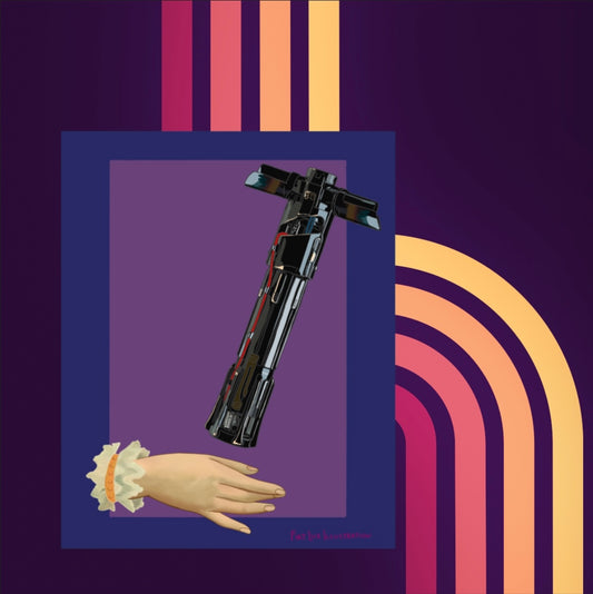 Art print based on Victorian calling card hands Kylo Ren’s Lightsaber dual toned purple background