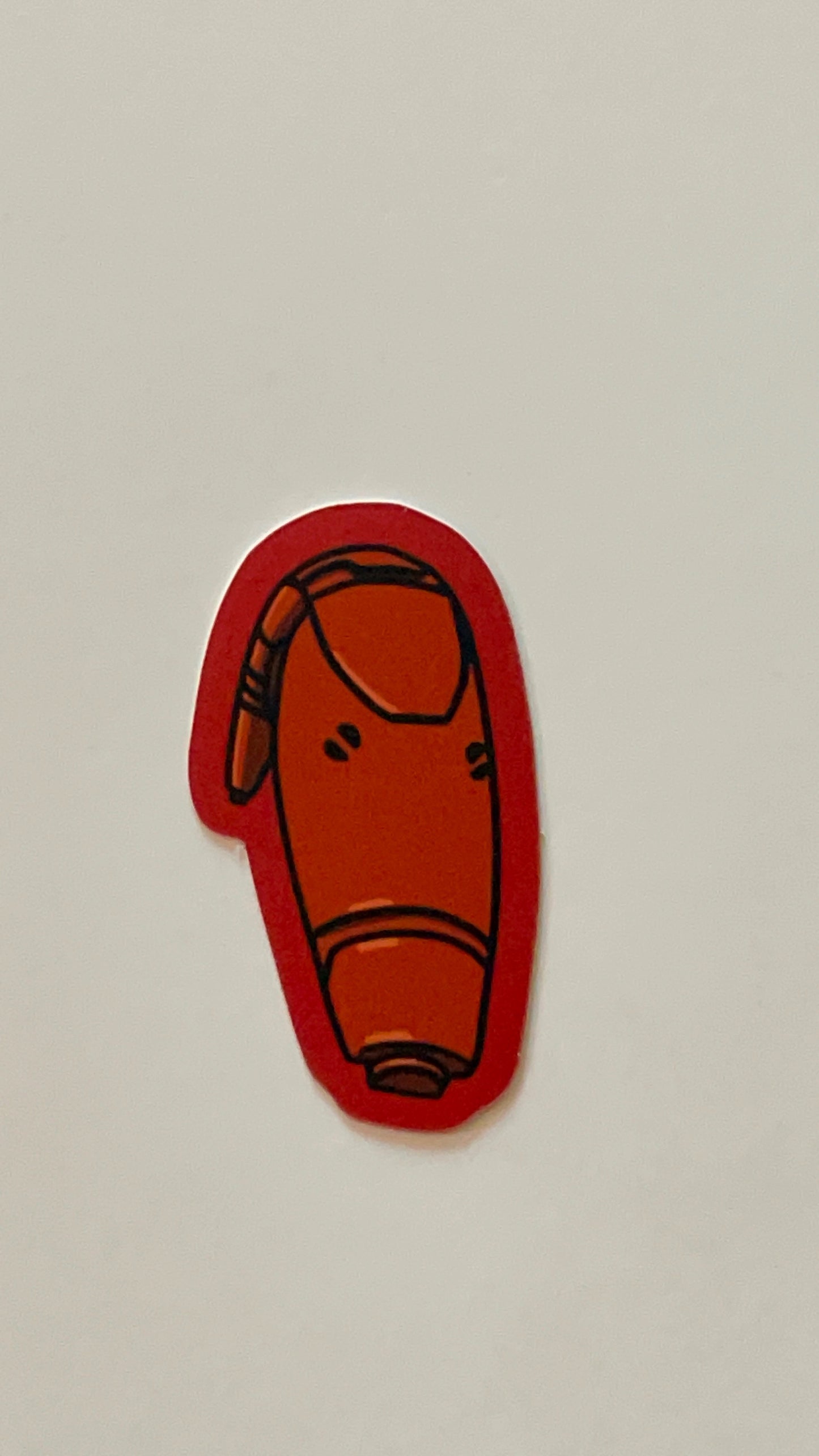 Vinyl sticker of star wars droid b1 battle droid with red edges.