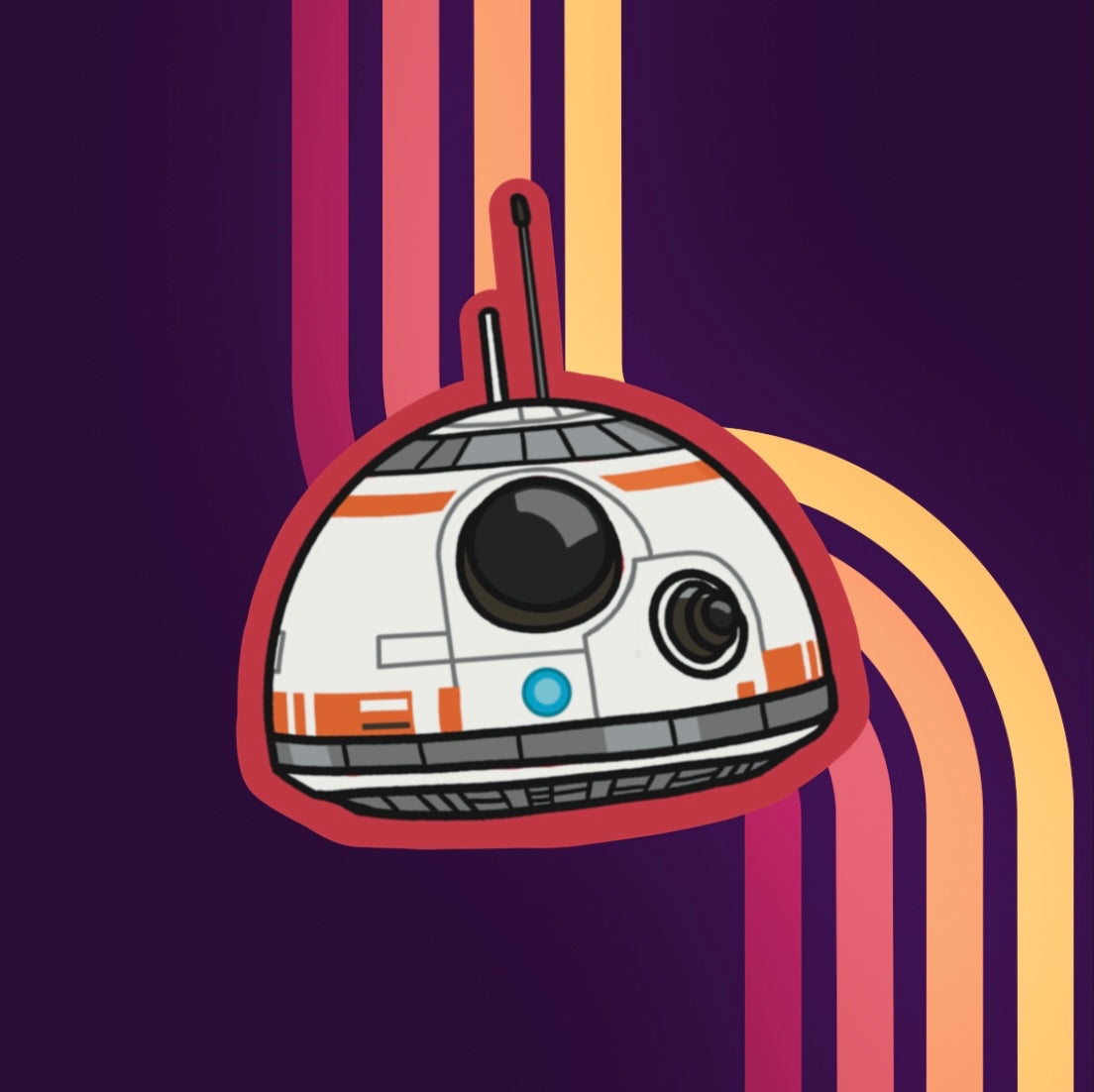 Vinyl sticker of star wars droid bb8 with red edges.