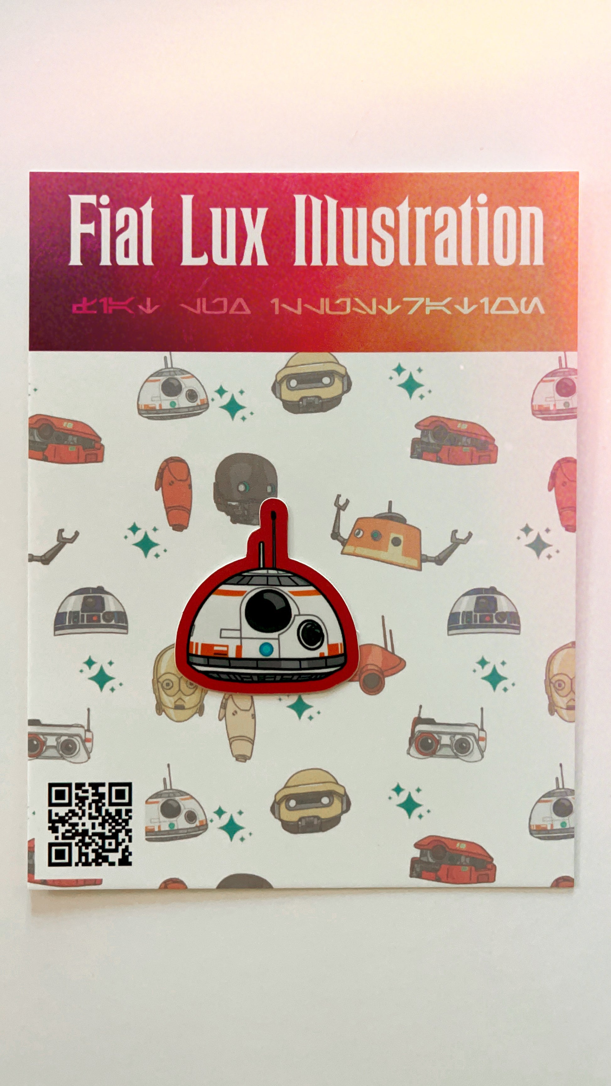 Vinyl sticker of star wars droid bb8 with red edges.
