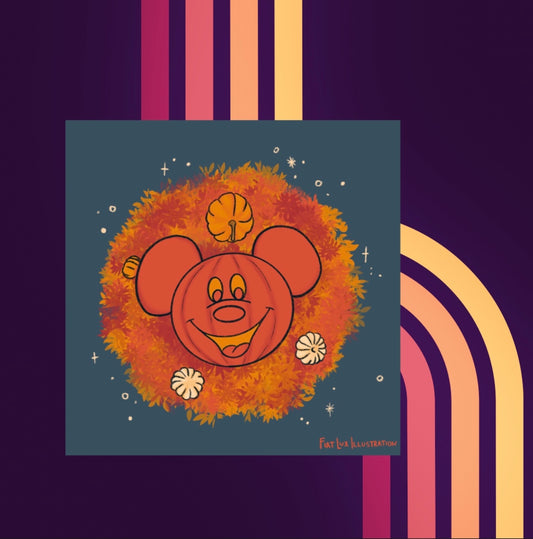 Halloween Wreath Halloweentime Mouse Disney Inspired Dessert Food Illustration Mini Print 4x4 - Fiat Lux Illustration