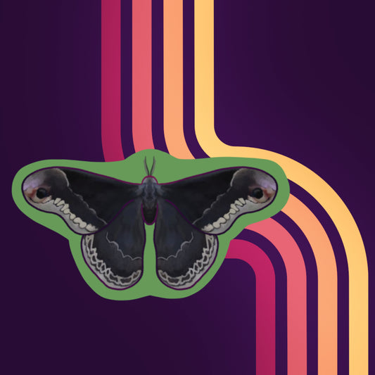 Vinyl Sticker of an Promethea Silkmoth with a light green background