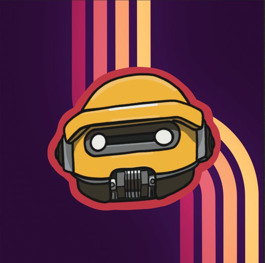 Vinyl sticker of star wars droid nedb with red edges.
