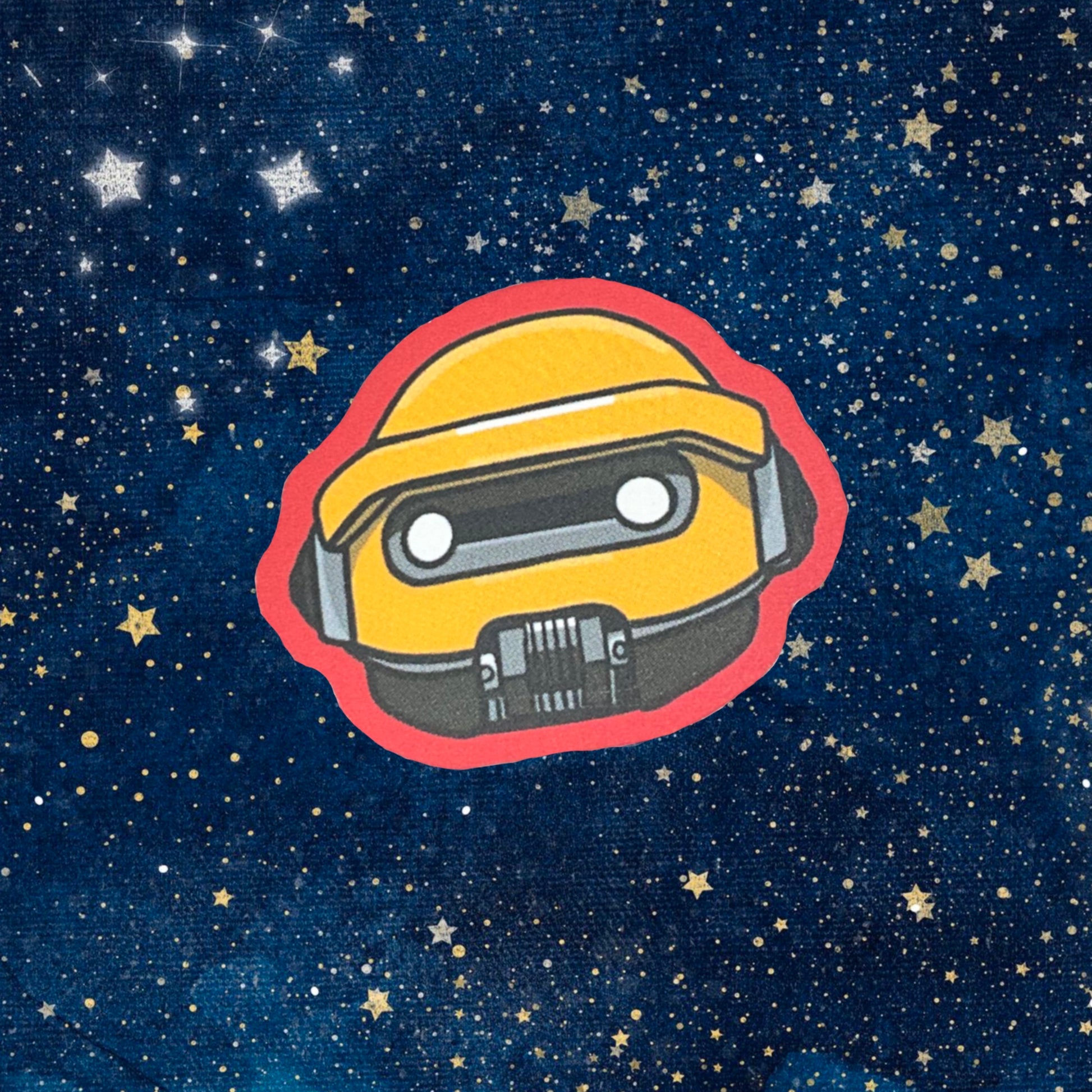 Vinyl sticker of star wars droid nedb with red edges.