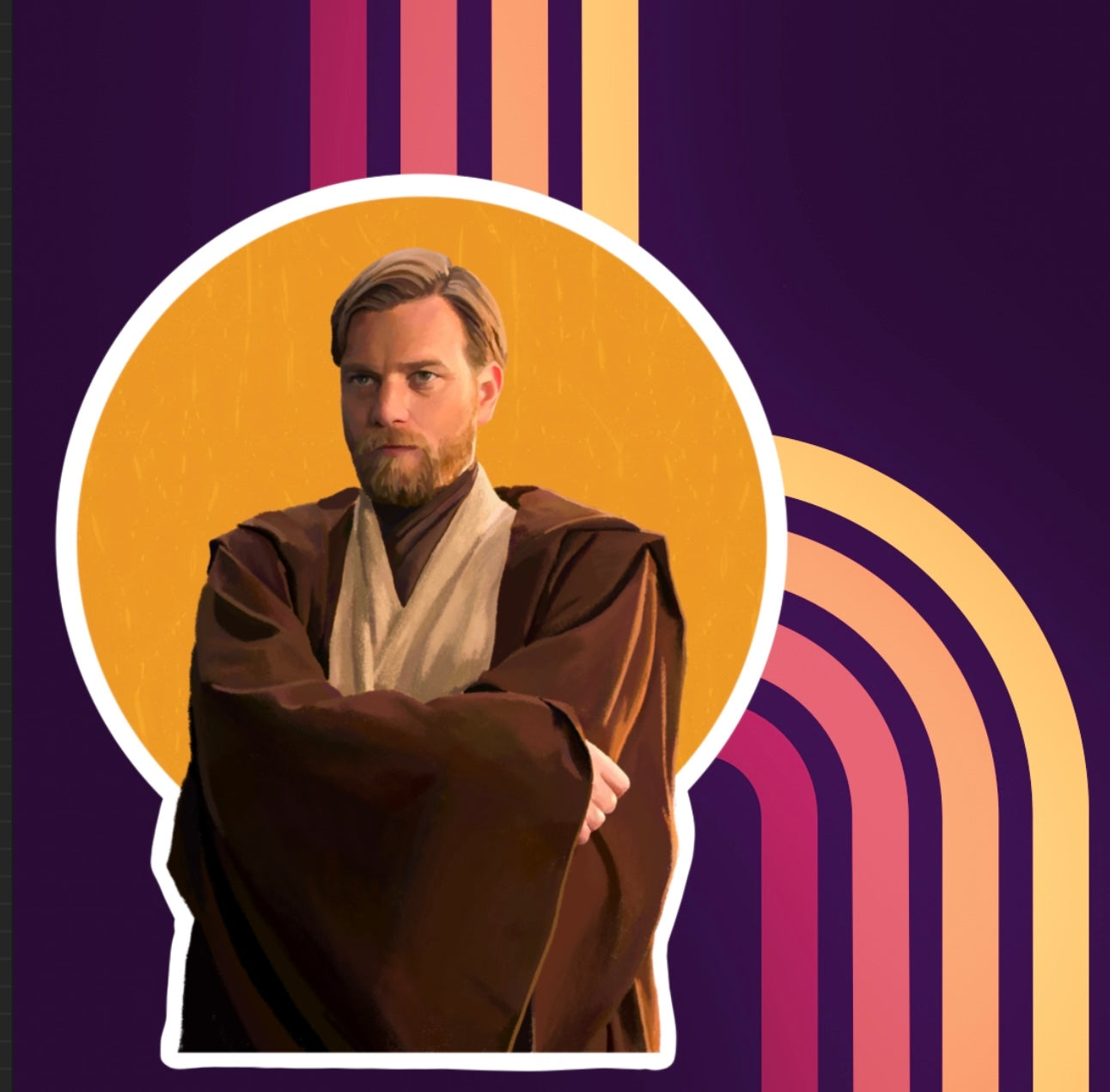 Vinyl sticker Obi-Wan Kenobi Stained Glass Portrait orange halo