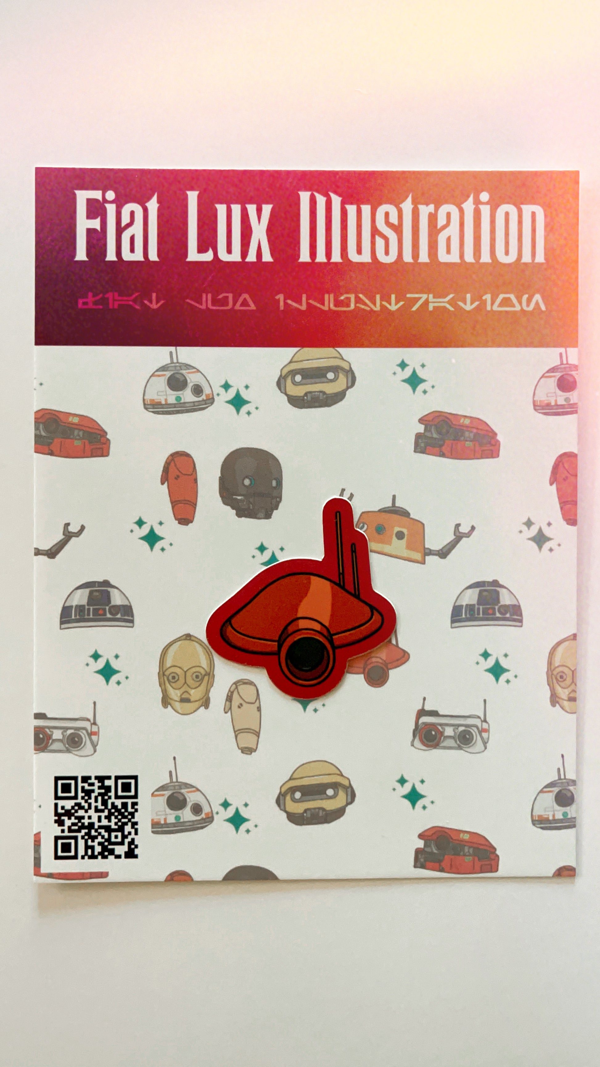 Vinyl sticker of star wars droid pit droids with red edges.