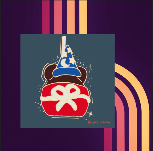 Sorcerers Apprentice Disney Theme Park Fantasia Caramel Apple Dessert Food Illustration Mini Print 4x4 - Fiat Lux Illustration