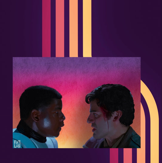 Art print of Poe Dameron and Finn Fn2187 StormPilot with rainbow background