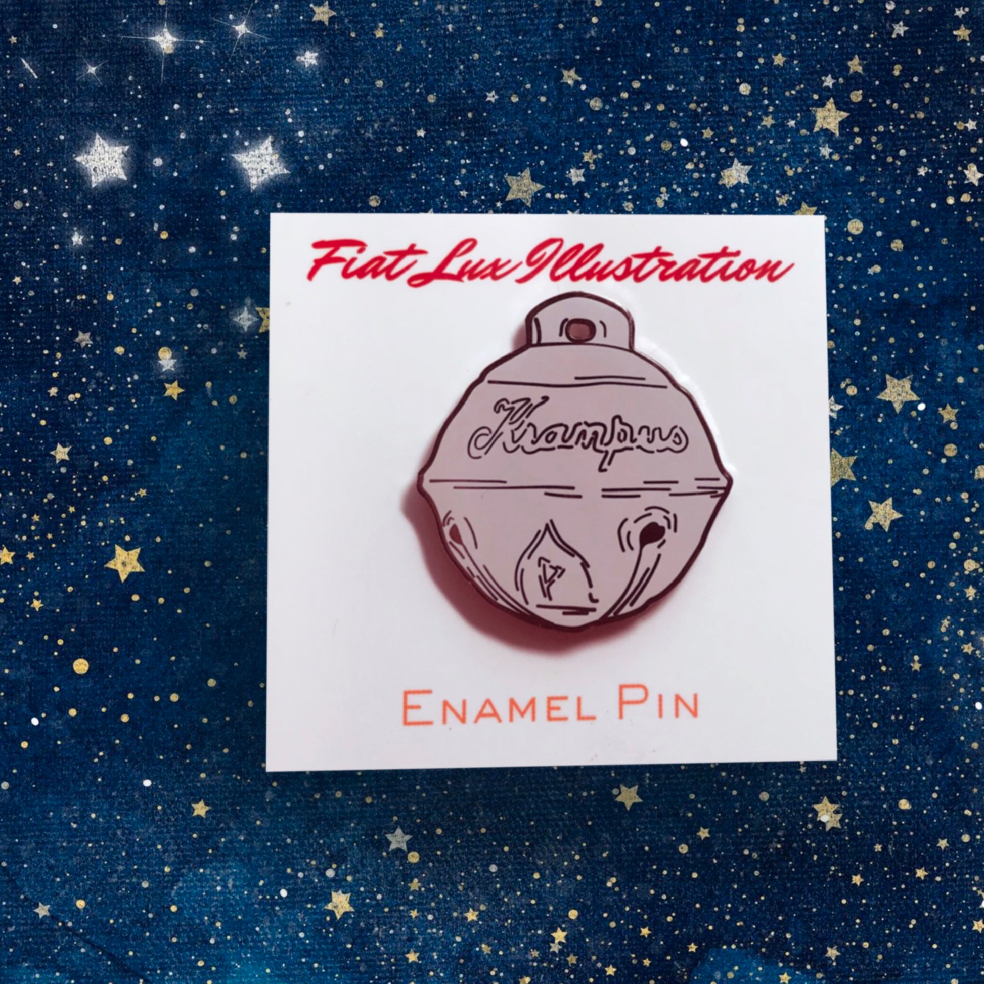 Krampus Bell Enamel Yule Christmas Horror Pin - Fiat Lux Illustration