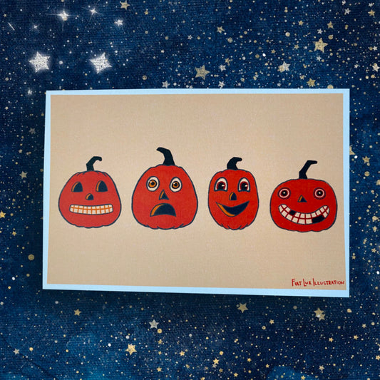Four Little Pumpkins 4x6 Print Vintage Halloween - Fiat Lux Illustration