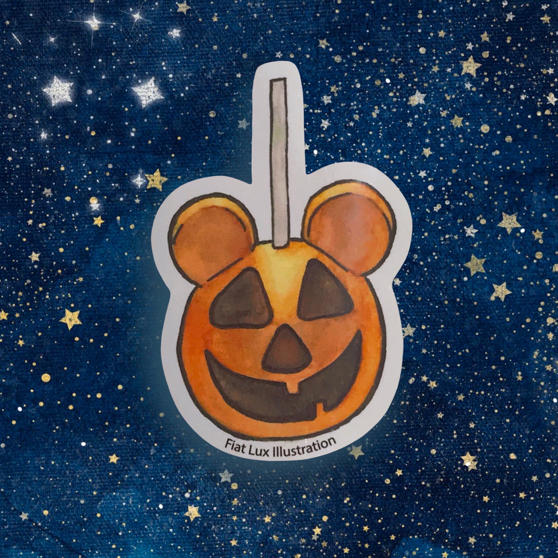 Jack O'Lantern Mickey Caramel Apple Vinyl Sticker - Fiat Lux Illustration