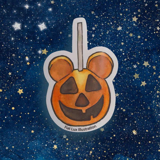 Jack O'Lantern Mickey Caramel Apple Vinyl Sticker - Fiat Lux Illustration