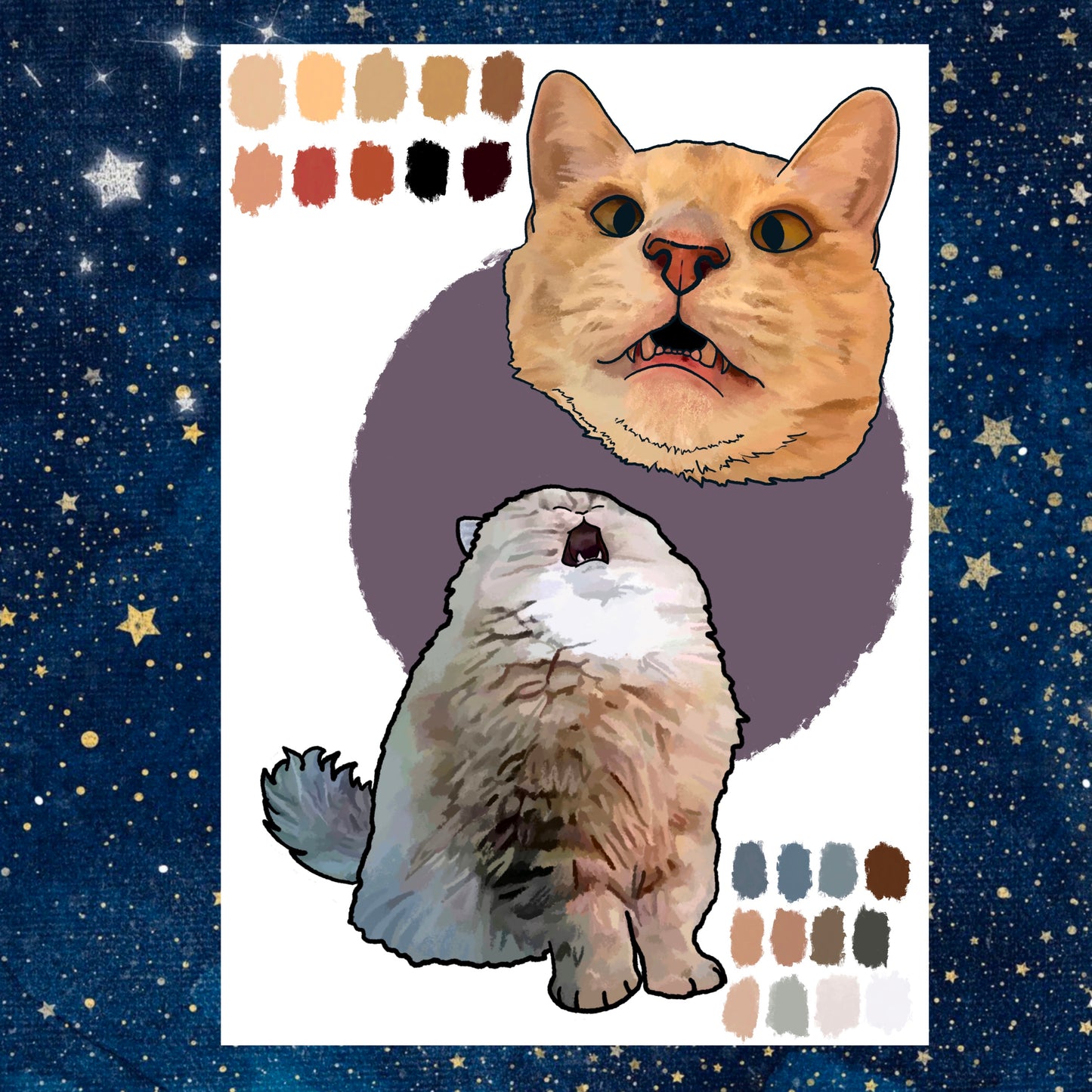 Digital Sketchbook 5x7 Print Cat Illustration Screaming Cats - Fiat Lux Illustration