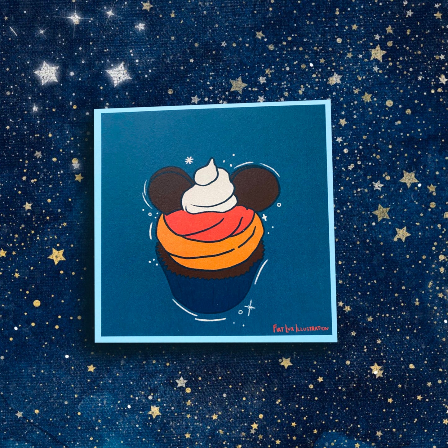 Mickey Cupcake Disney Inspired Dessert Food Illustration Mini Print 4x4