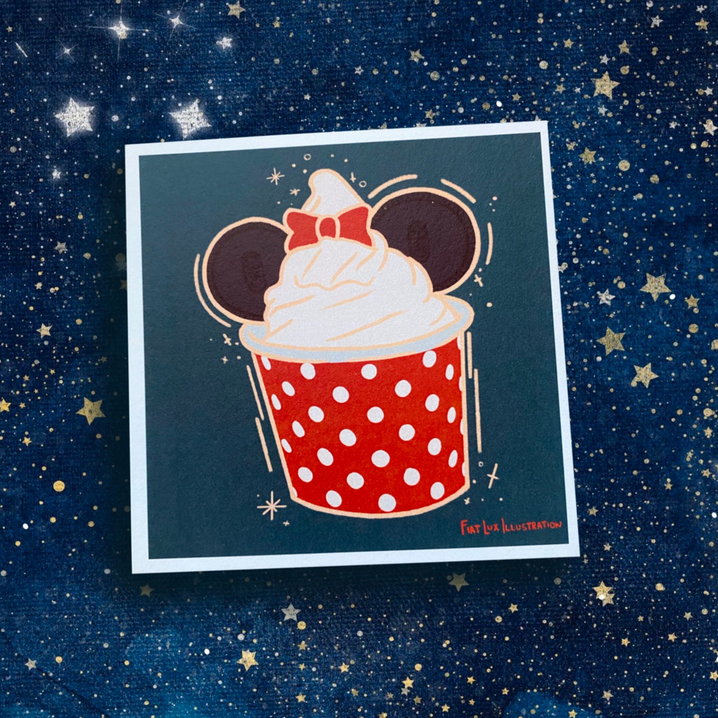 Mouse Theme Park Inspired Cupcake Dessert Food Illustration Mini Print 4x4 - Fiat Lux Illustration