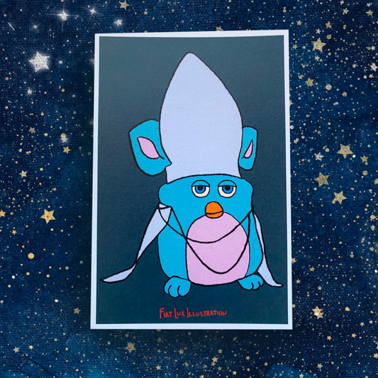 Cursed Furbies - The Pope Cult Leader Funny Furby Art Religious Humor 4x6 Art Print - Fiat Lux Illustration