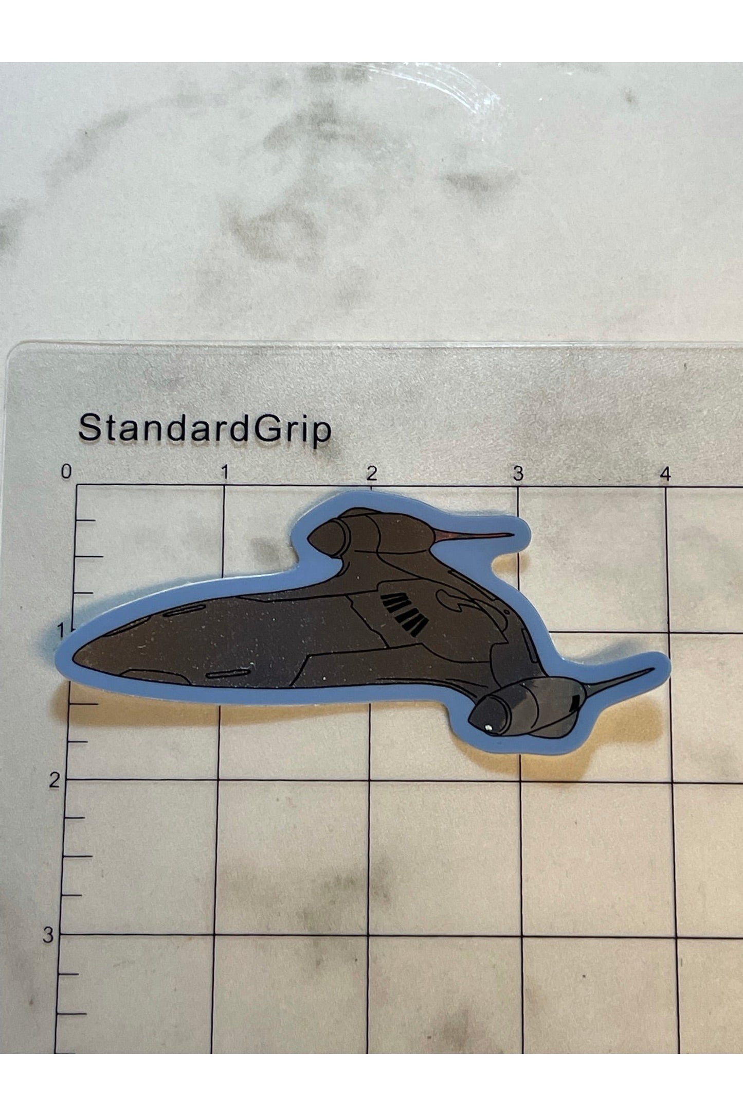 Chrome Queen Amidala Starship Die Cut Sticker solid silver ship with blue edges