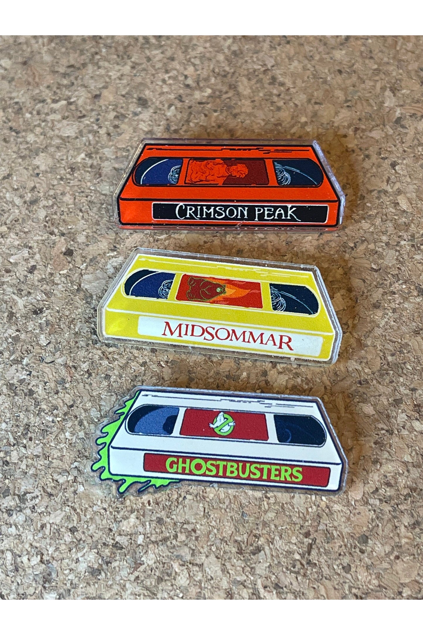 Midsommar, Ready or Not, + Crimson Peak VHS Acrylic Pin Pack (Set of 3).