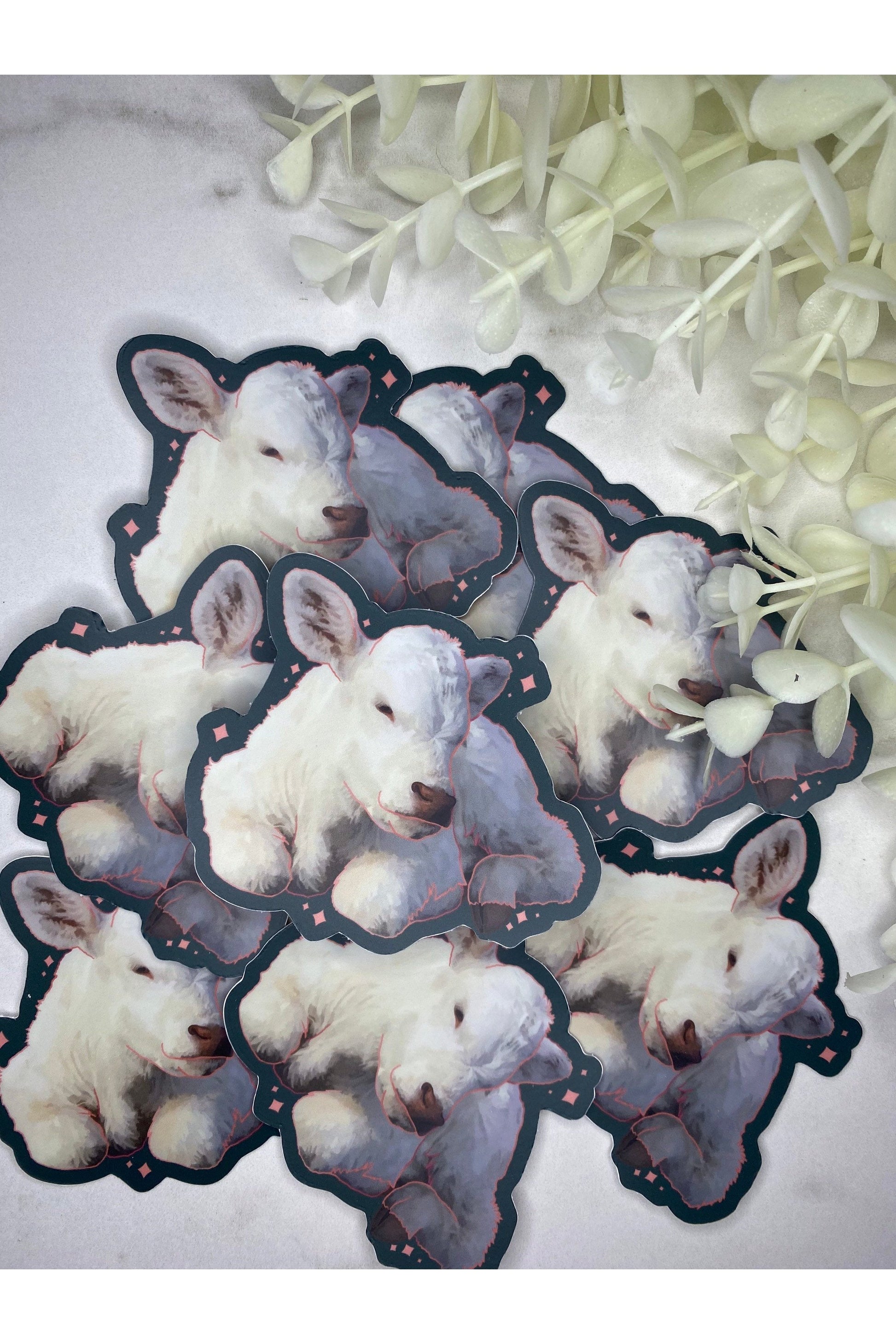 Albino White Calf Baby Cow Matte Vinyl Sticker.