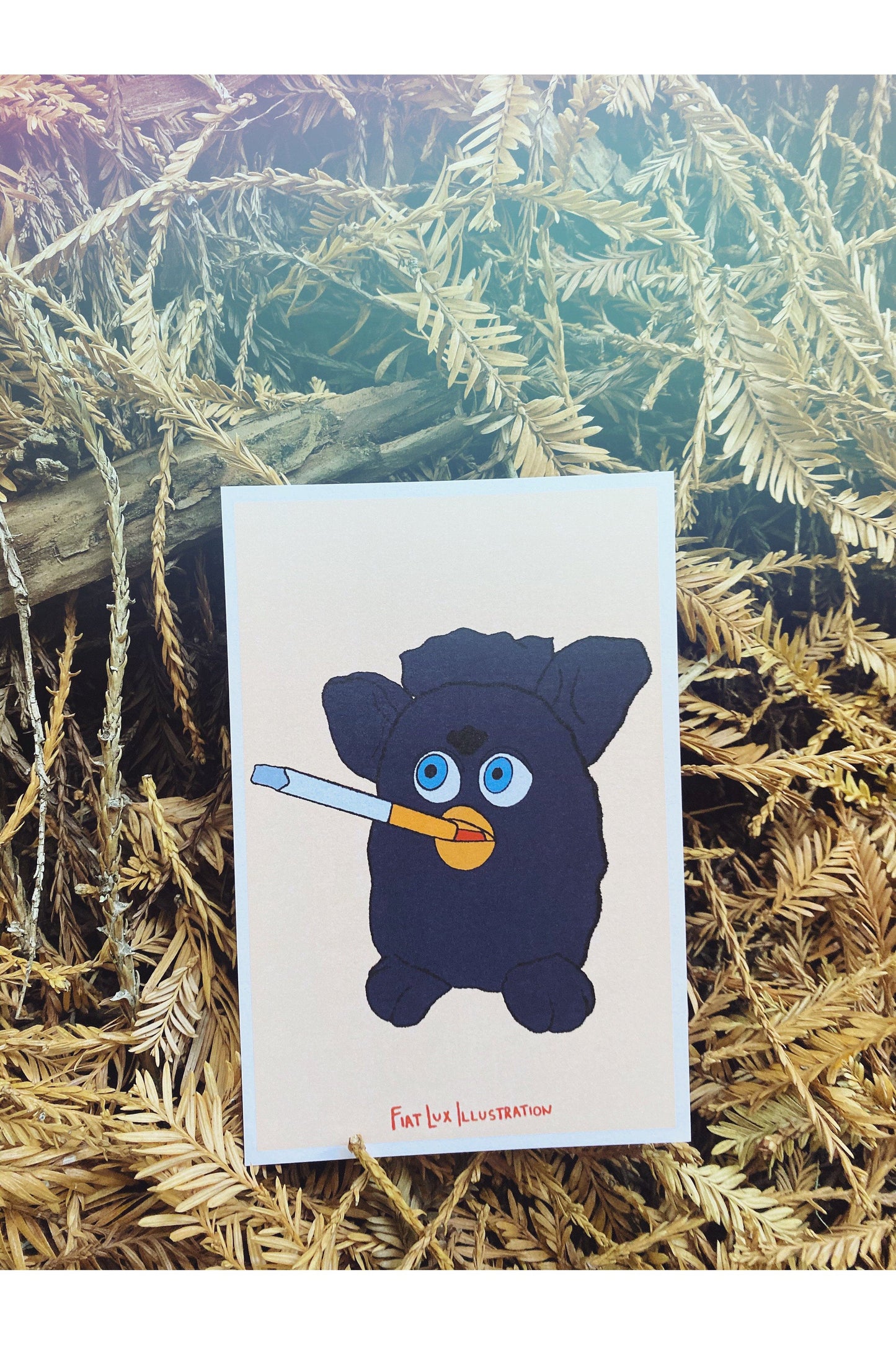 Cursed Furbies - Rough Day Cigarette Furby Art Humor 4x6 Art Print.