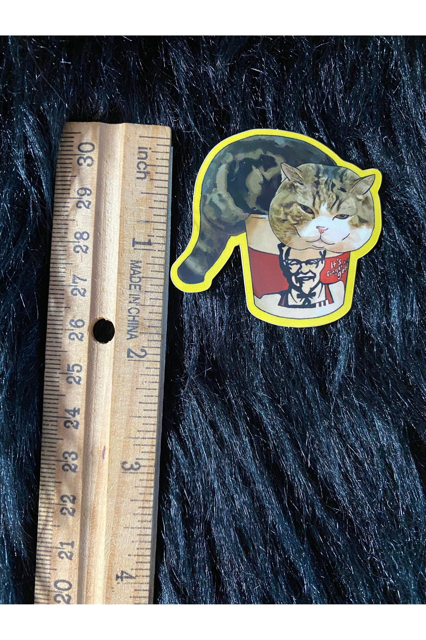 Chunky Boy Cat Fried Chicken Bucket Vinyl Sticker.