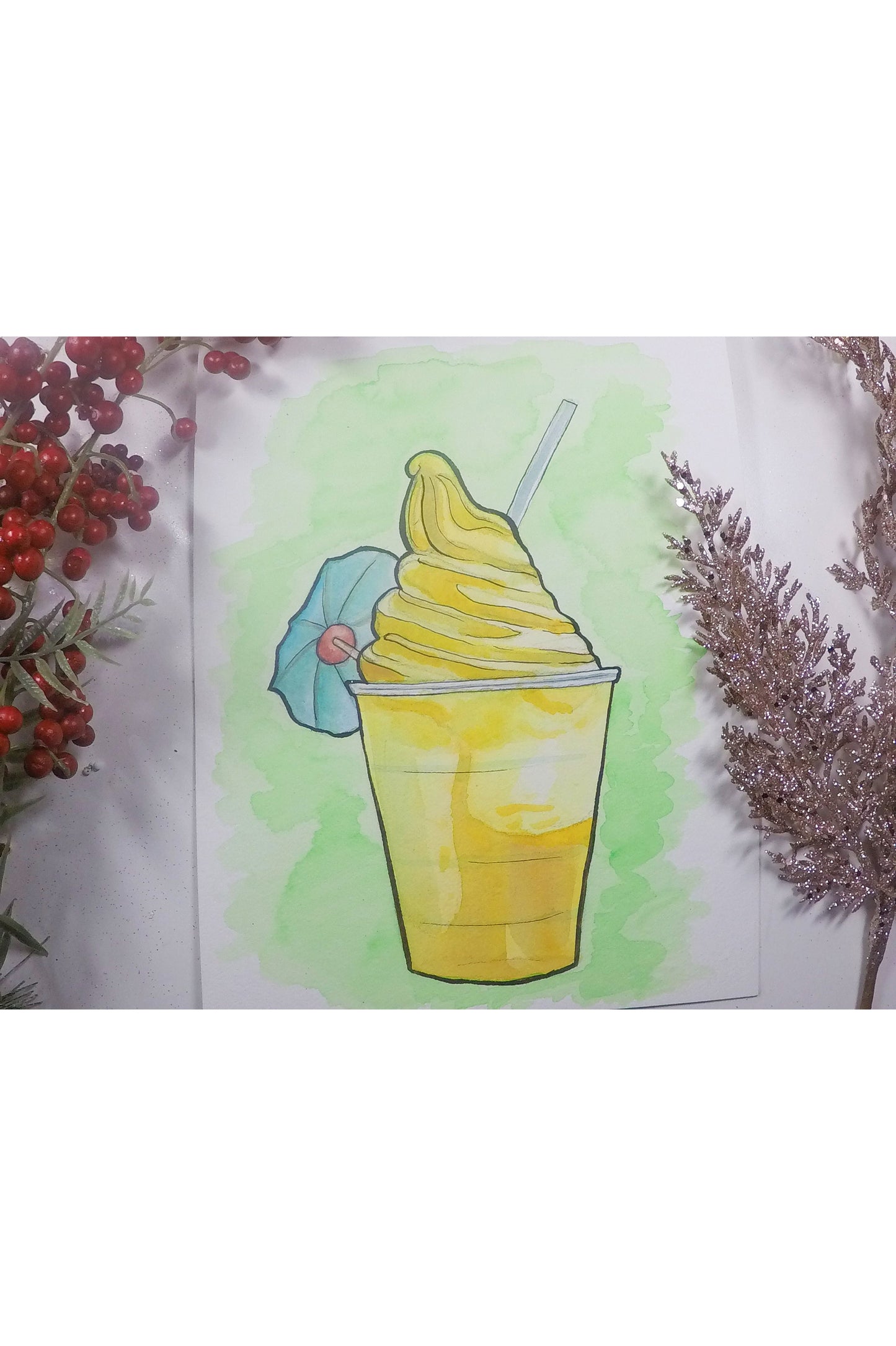 Pineapple Whip Ice Cream Dessert Food Illustration - Watercolor Print 8x10.